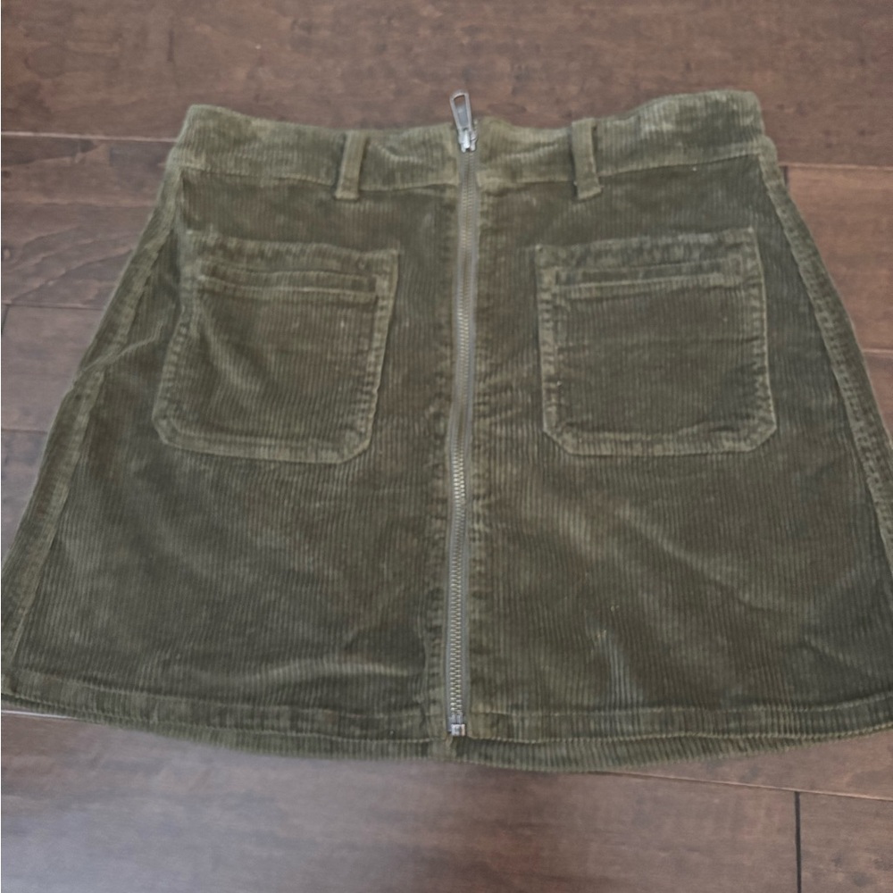 American Eagle Outfitters Olive Green Corduroy Zip-Front Mini Skirt